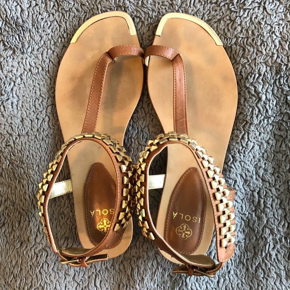 Isola Gold Studded Leather Sandals - Size 8